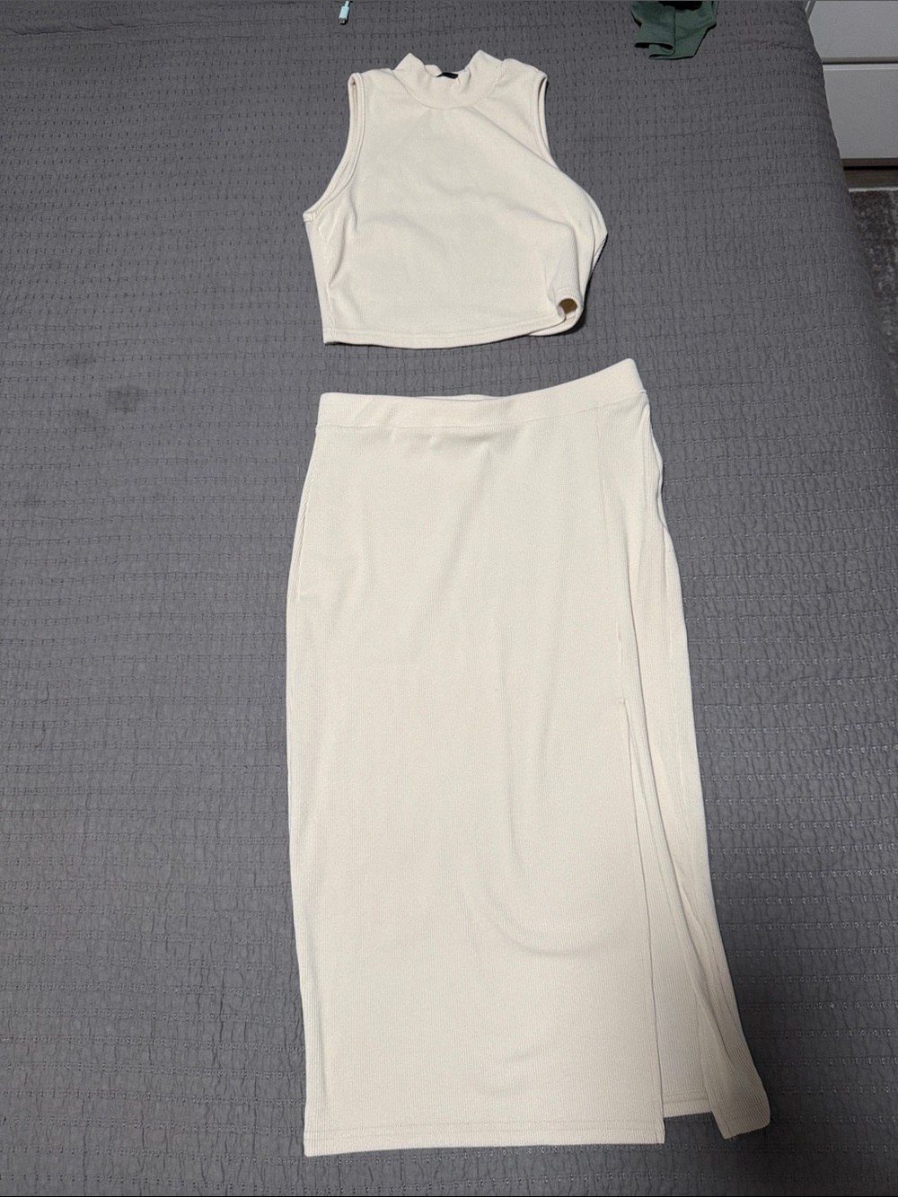 SHEIN Cream High-Waist Midi Skirt with Side Slit
